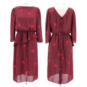 80s red & black geometric print dress 1980s vintage